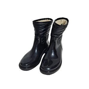 Nautica Faux Fur Boots Woman Size 8 Black Waterproof Rubber Puffer Rain Snow